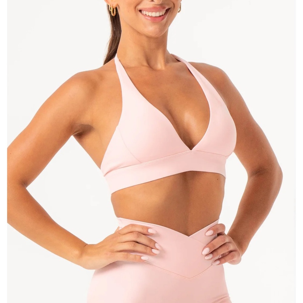 Ryderwear Pastel Pink Halter Sports Bra and 4.5in Butt Scrunch Shorts Set